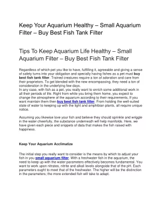 Keep Your Aquarium Healthy