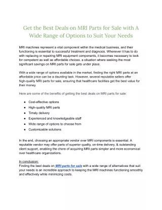 Get the Best Deals on MRI Parts for Sale with A Wide Range of Options to Suit Your Needs(Weareiss PDF)2MAY2023