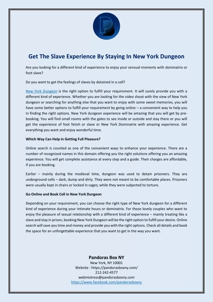 get the slave experience by staying in new york