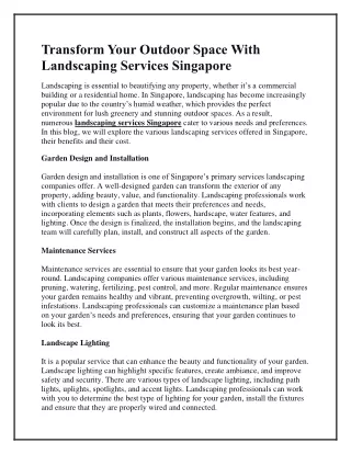 Transform Your Outdoor Space With Landscaping Services Singapore