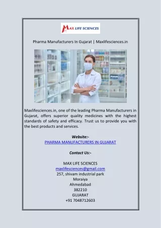 Pharma Manufacturers In Gujarat Maxlifesciences in