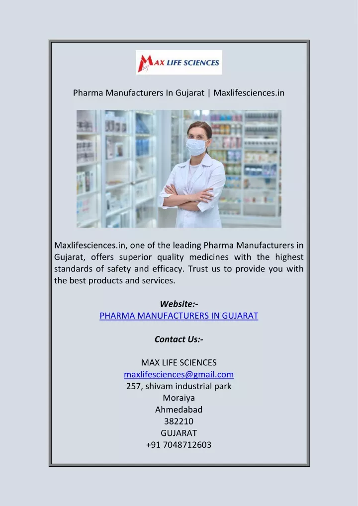 pharma manufacturers in gujarat maxlifesciences in