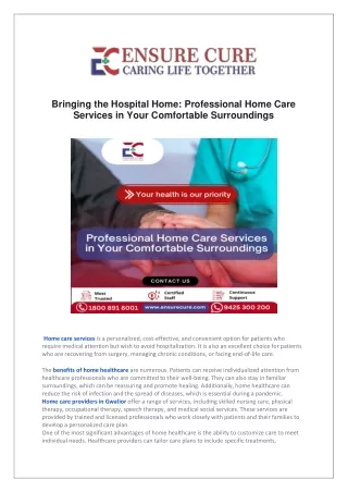 Bringing the Hospital Home: Professional Home Care Services in Your Comfortable