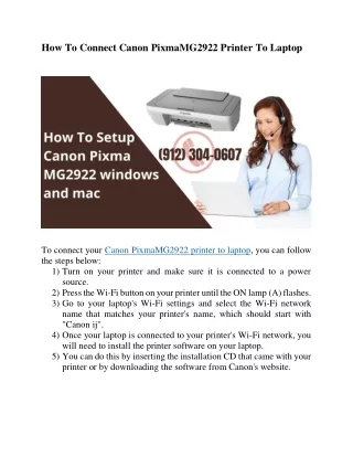 How To Connect Canon PixmaMG2922 Printer To Laptop