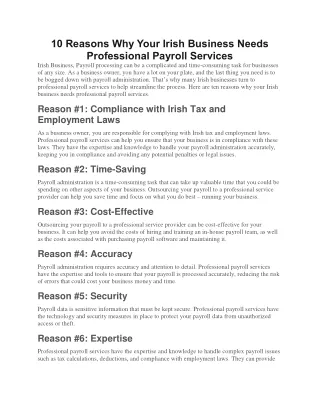 10 Reasons Why Your Irish Business Needs Professional Payroll Services
