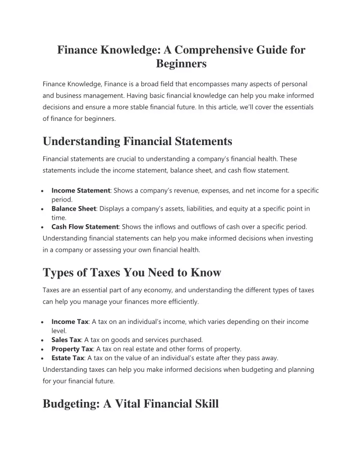 finance knowledge a comprehensive guide