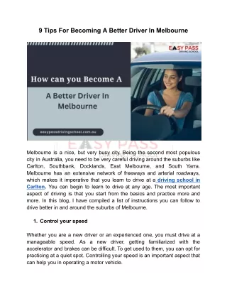 9 Tips For Becoming A Better Driver In Melbourne