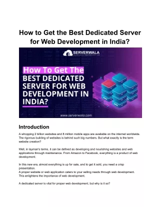 How to Get the Best Dedicated Server for Web Development in India?