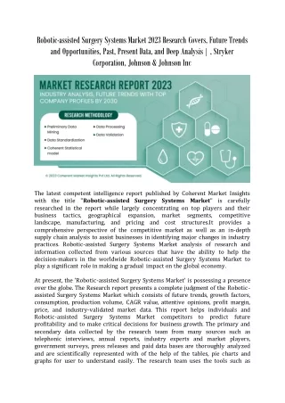 Robotic-assisted Surgery Systems Market 2023 Research