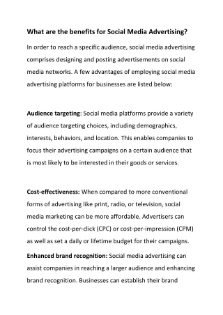 What are the benefits for Social Media Advertising