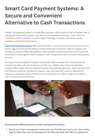 Smart Card Payment Systems A Secure and Convenient Alternative to Cash Transactions