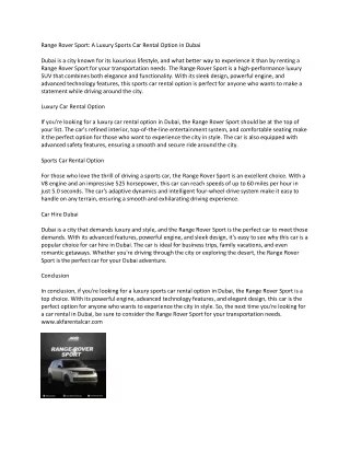 Range Rover Sport- A Luxury Sports Car Rental Option in Dubai