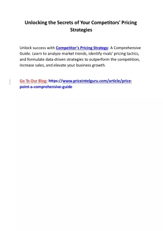 unlocking the secrets of your competitors pricing