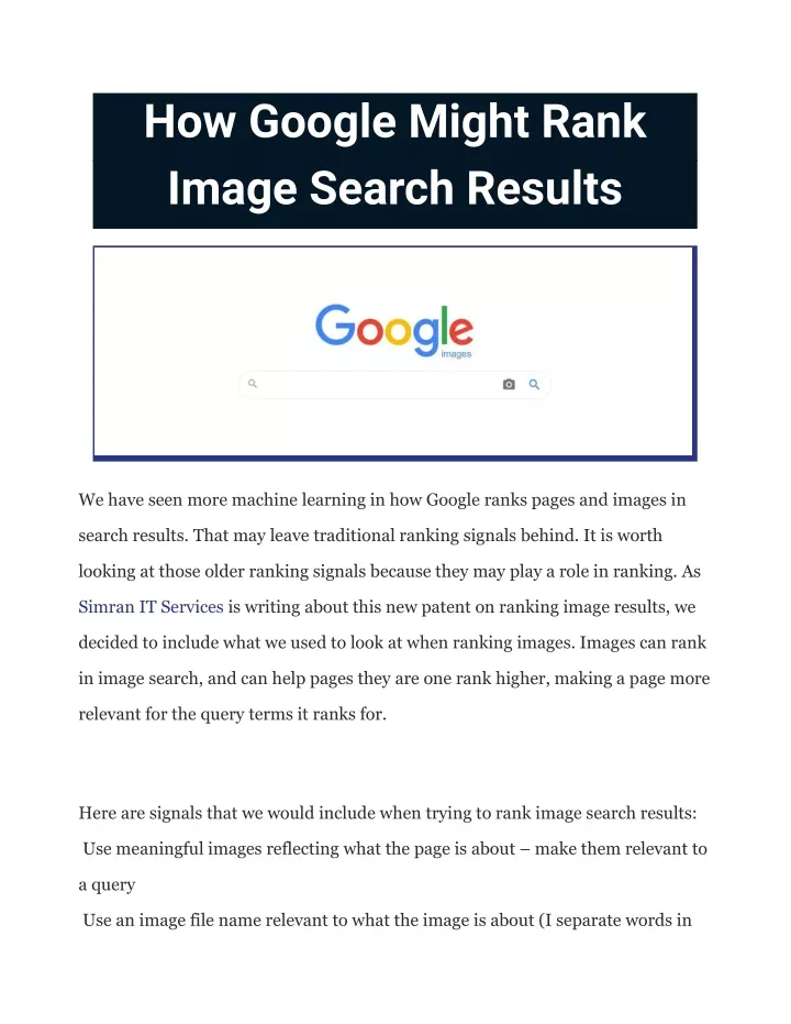 how google might rank image search results