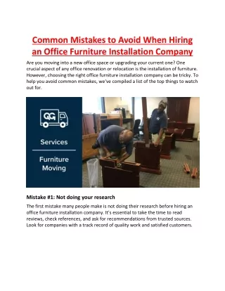 Common Mistakes to Avoid When Hiring an Office Furniture Installation Company