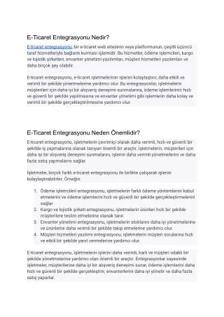 e ticaret entegrasyonu nedir