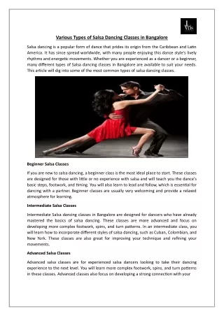 Various Types of Salsa Dancing Classes in Bangalore