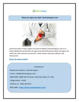 planes de seguro de salud enterateseguro com