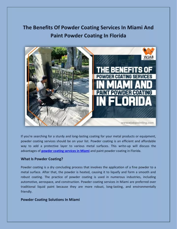 the benefits of powder coating services in miami