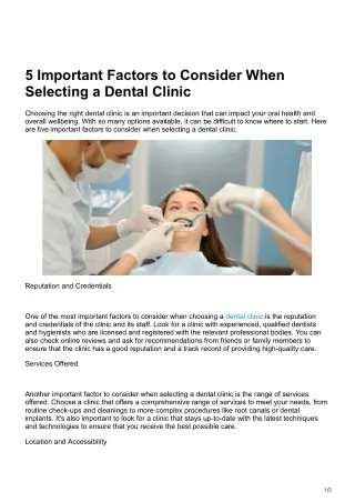 5 Important Factors to Consider When Selecting a Dental Clinic