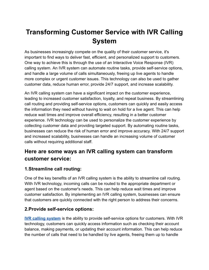 transforming customer service with ivr calling