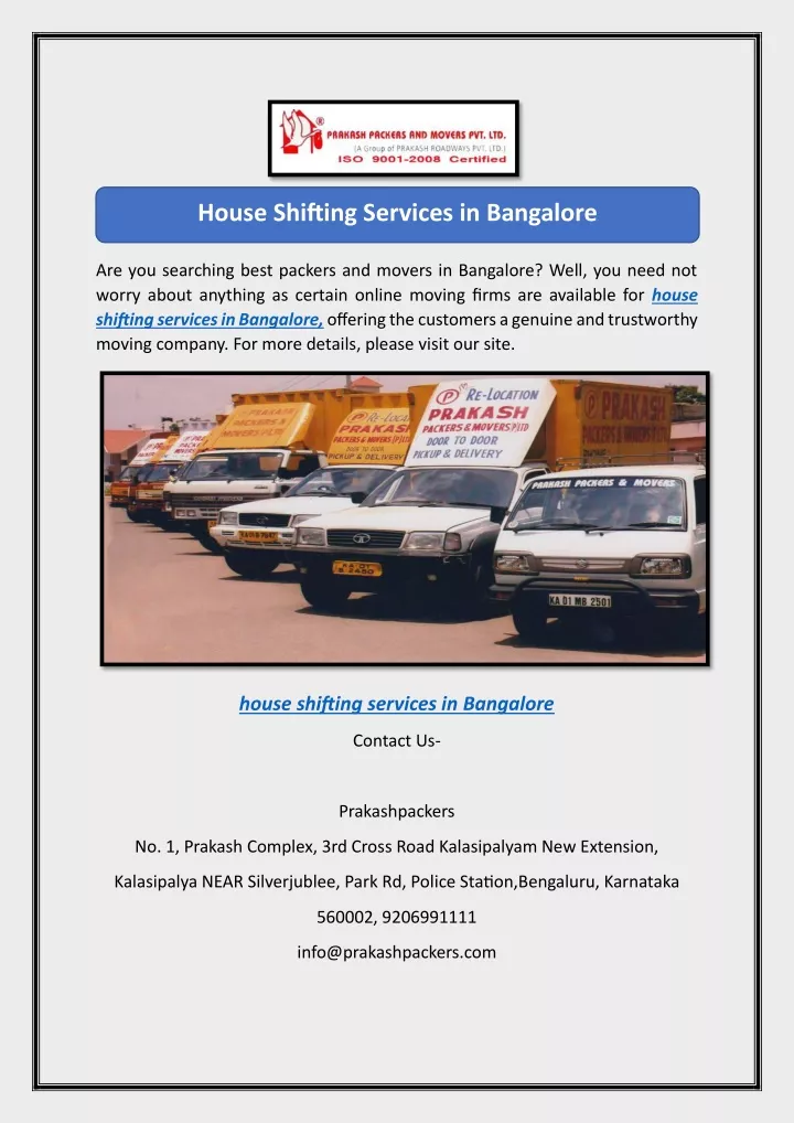 house shifting services in bangalore