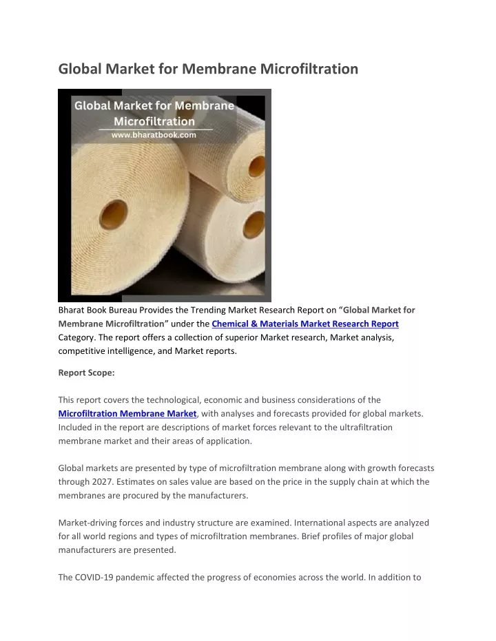 global market for membrane microfiltration