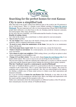 Searching for the perfect homes for rent Kansas City is now a simplified task