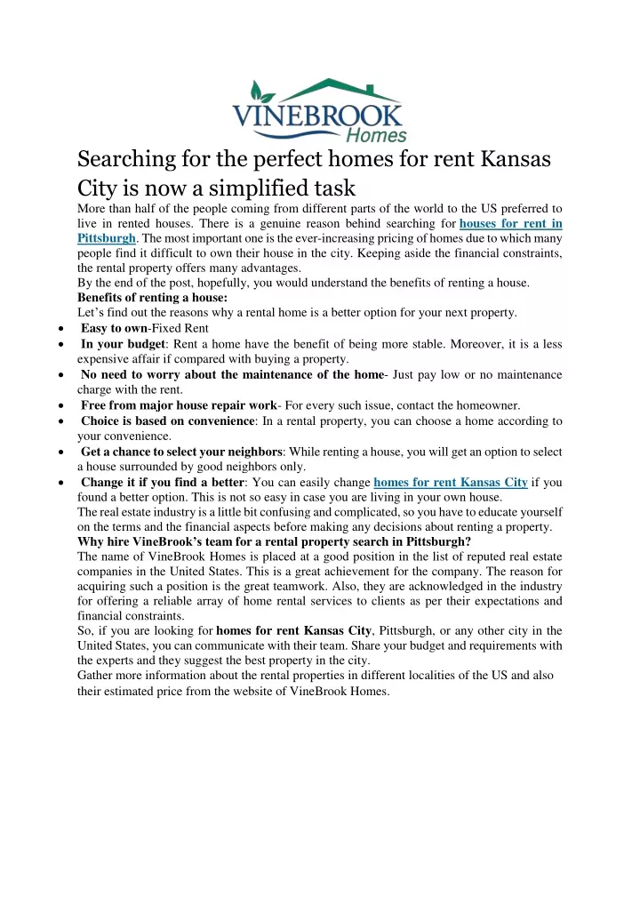 searching for the perfect homes for rent kansas