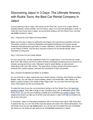 Discovering Jaipur in 3 Days_ The Ultimate Itinerary with Rudra Tours, the Best Car Rental Company in Jaipur