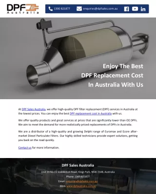 Enjoy The Best DPF Replacement Cost In Australia With Us