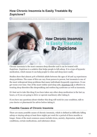 How Chronic Insomnia Is Easily Treatable By Zopiclone