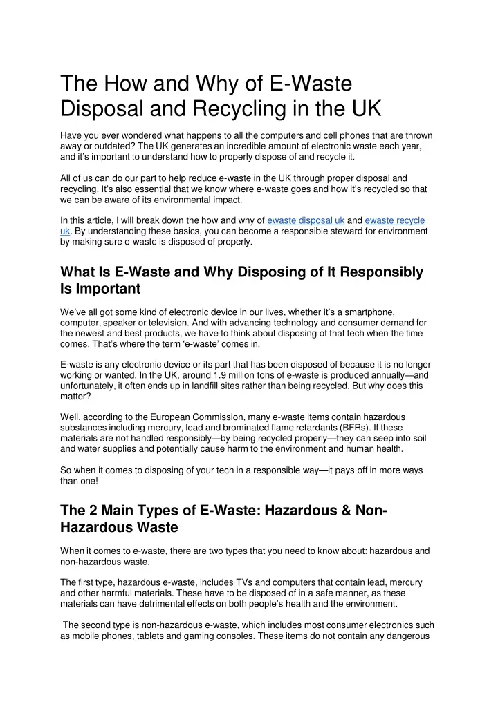 the how and why of e waste disposal and recycling in the uk