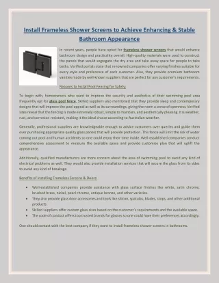 install frameless shower screens to achieve