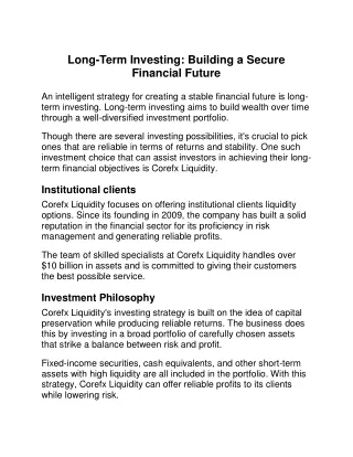 Long-Term Investing - Building a Secure Financial Future