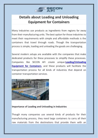 Details about Loading and Unloading Equipment for Containers