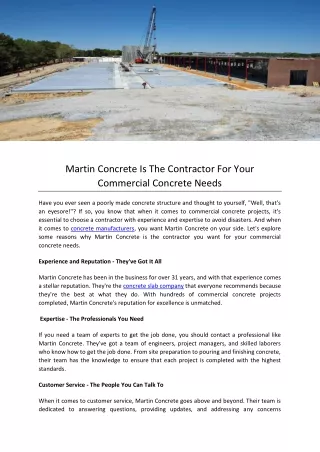 Martin Concrete Is The Contractor For Your Commercial Concrete Needs