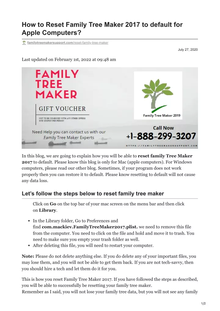 how to reset family tree maker 2017 to default