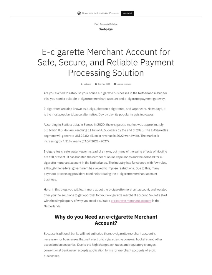 PPT E cigarette Merchant Account for Safe Secure and Reliable