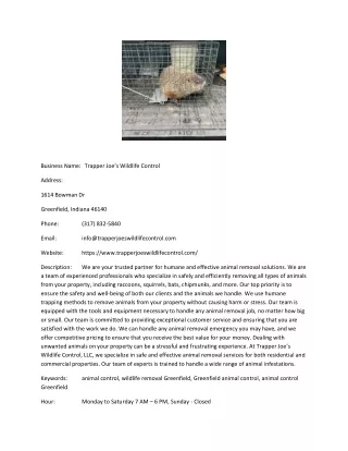 business name trapper joe s wildlife control