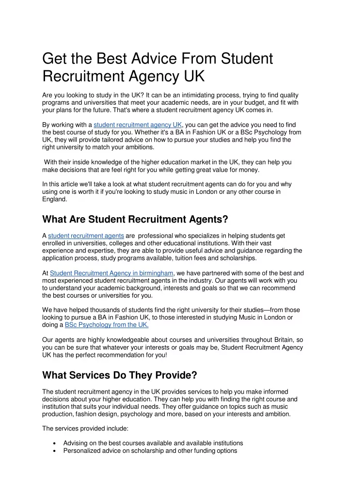 get the best advice from student recruitment agency uk