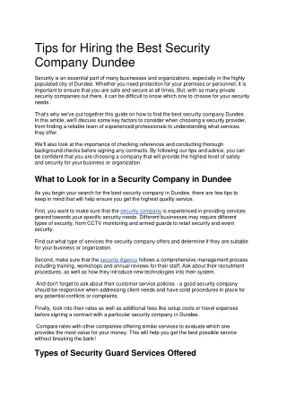 Tips for Hiring the Best Security Company Dundee