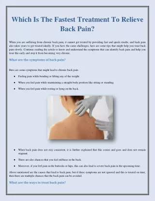 Which Is The Fastest Treatment To Relieve Back Pain?
