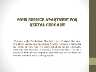 2BHK Service Apartment for Rental Gurgaon