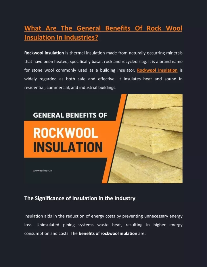 wh a t a r e t h e g ene r a l b ene f its o f r o c k w oo l insulation in industries