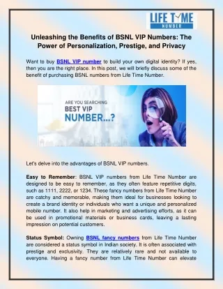 unleashing the benefits of bsnl vip numbers