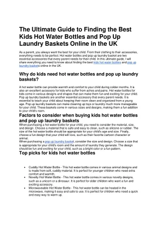 The Ultimate Guide to Finding the Best Kids Hot Water Bottles and Pop Up Laundry Baskets Online in the UK