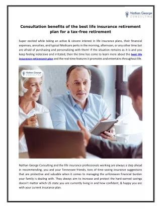 Consultation benefits of the best life insurance retirement plan for a tax-free retirement