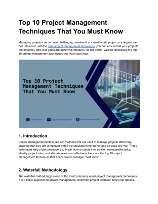 top 10 project management techniques that