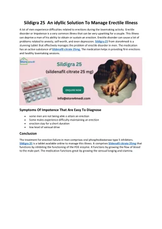 Sildigra 25  An idyllic Solution To Manage Erectile Illness